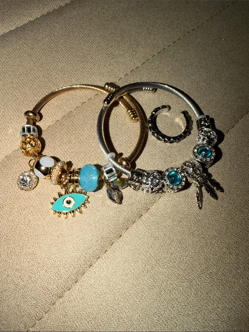 Gold & Silver Beaded Charm Bracelets with Turquoise Accents ( 2 ) bracelet